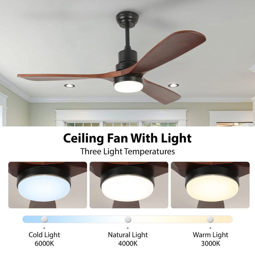 52'' Modern Black&Brown Ceiling Fan with Light & Remote Control MZ3B-W-BrB-52-L