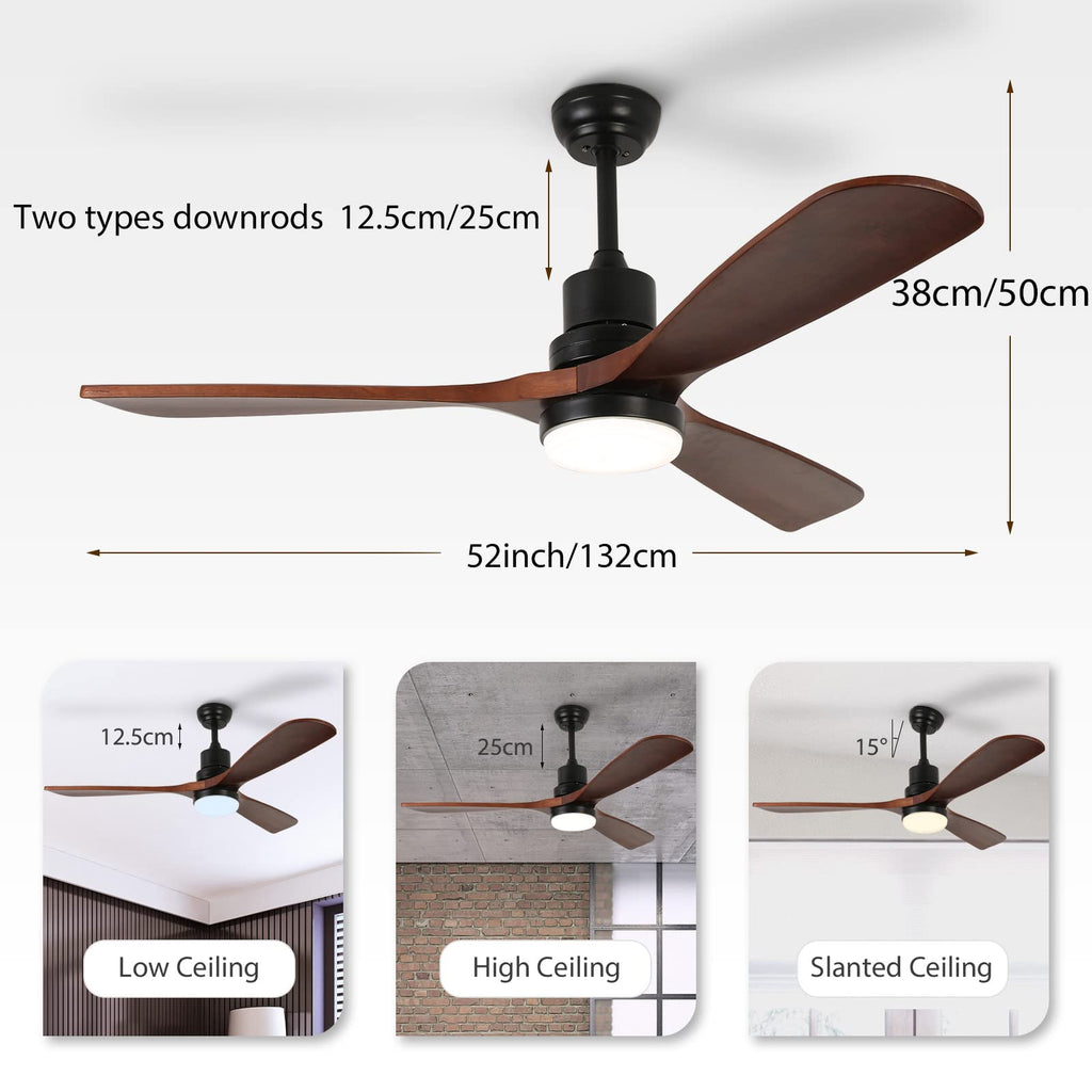 52'' Modern Black&Brown Ceiling Fan with Light & Remote Control MZ3B-W-BrB-52-L