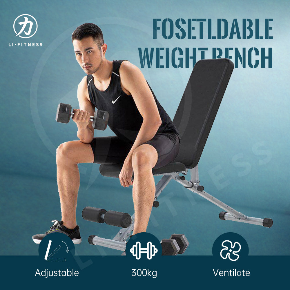【300kg】Foldable Adjustable Dumbbell Weight Bench Press Sit-up Flat Gym Exercise